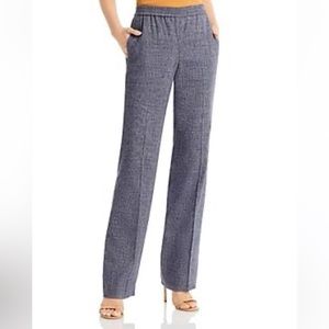 Theory Linen Blend Straight Pull On Pants Navy Melange Eco Sharkskin 14 large